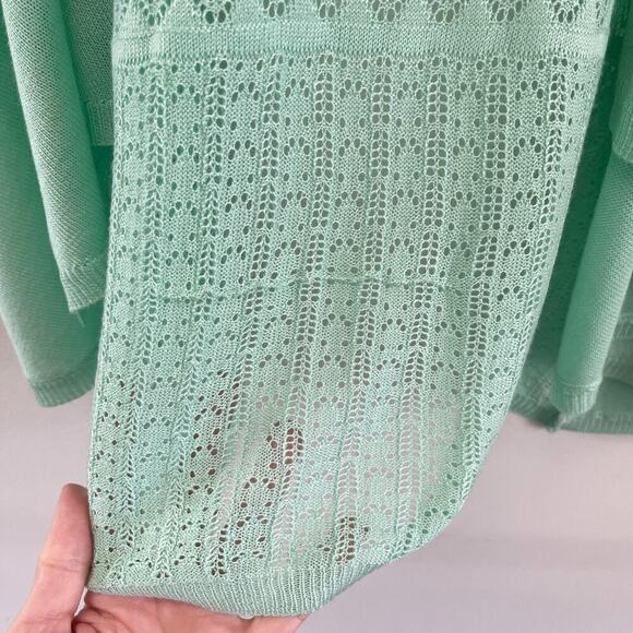 Elle Women's Cardigan Sweater XS Mix Stitch Flyaway Mint Green Open Elbow Sleeve - Picture 7 of 11